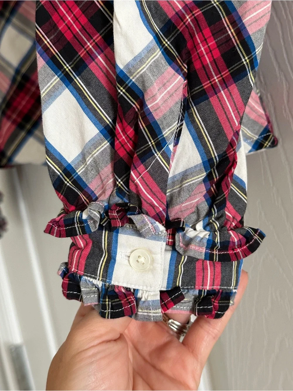 Plaid Ruffle-Neck Long-Sleeve Top - Picture 3 of 6